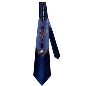 Jordan Craig Mens Blue Gradient Medallion Geometric Print Silk Feel Necktie